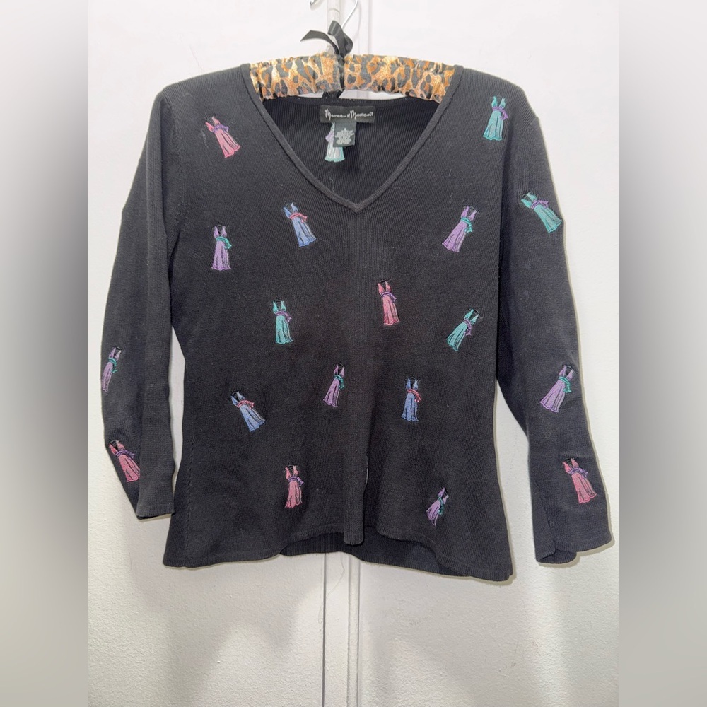90s Mercer & Madison Sweater Knit Black Design Fashion Dresses Print Size S